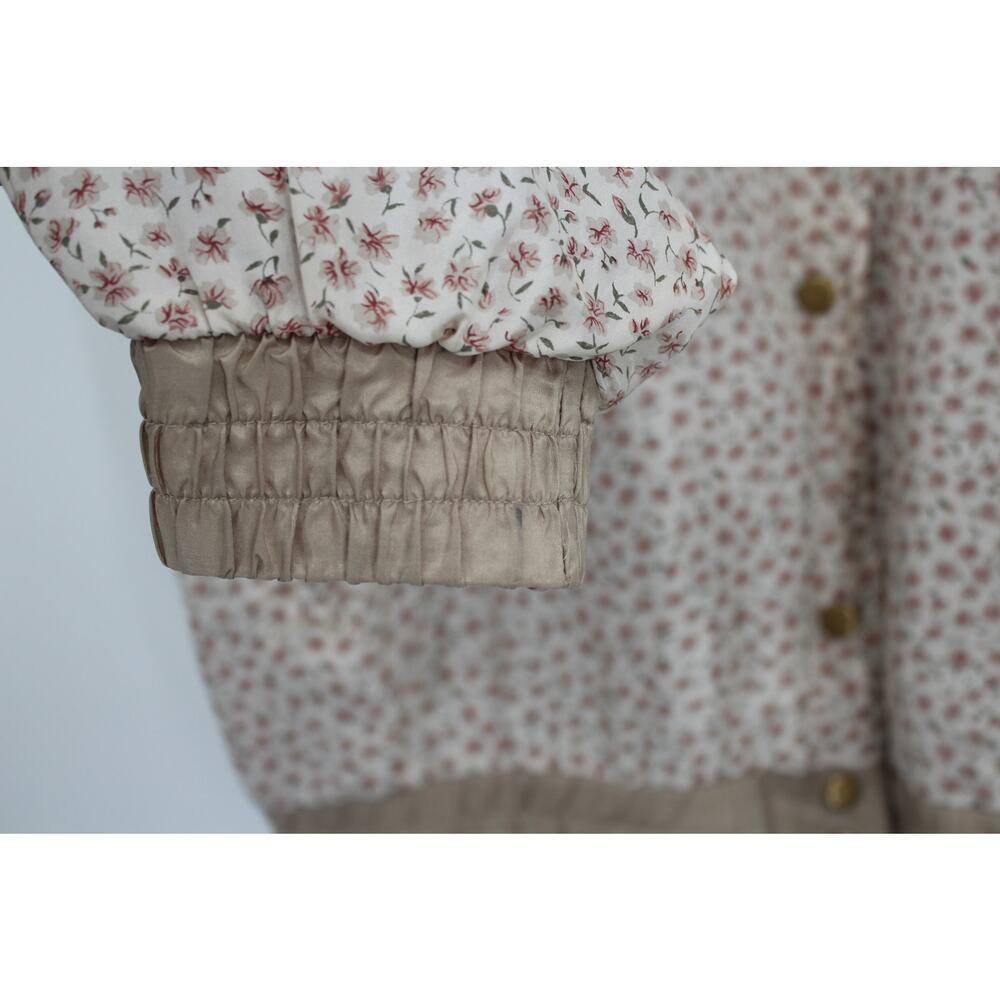 VTG Silk Exchange Medium Tan Pink 100% Silk Bomber Jacket Ditsy Floral Snap - Picture 5 of 6